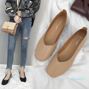 Estilo coreano Nova moda Boca rasa Soft PU couro sapatos casuais simples sapatos de salto alto feminino sapatos retrô das mulheres
