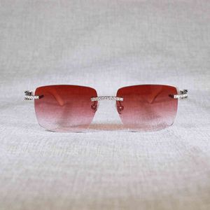 316 Rhinestone 2024 Model Vintage Designer Sunglasses White Buffalo Horn Rimless Men Wood Sun Glasses Metal Frame Shades for Sum