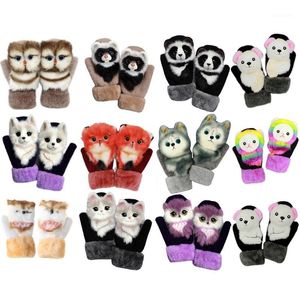 Five Fingers Gloves Women Men Winter Knitted Cute 3D Fluffy Cartoon Animal Thermal Mittens 50JB1