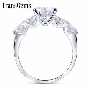 Transgems 14K White Gold Center Stone 1ct 6.5mm Side Stone 4mm F Color Diamond Anniversary Wedding Band Women Gifts Y200620