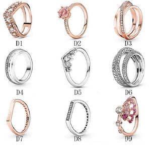 925 Sterling Silber Damen-Diamantring, Luxus-Designer-Ring im Pandora-Stil, Modeschmuck, Roségold, Liebe, Hochzeit, Verlobungsringe für Frauen