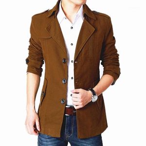 Casacos de Trench Masculinos Atacado - 2021 Primavera Outono Estilo Slim Fit Revestimento Homens Marca Roupas Moda Long Jackets Marca Vestuário Mens Overcoat1