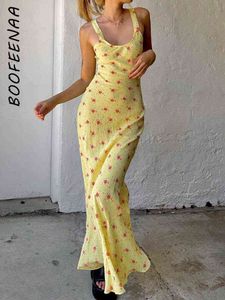 BOOFEENAA Vacation Yellow Floral Print Flare Summer Dress Women 2022 Fashion Casual Sleeveless Long Maxi Dresses Y2k C71-CI29 Y220304