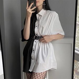 Streetwear Black White Long Blouse Shirt Patchwork Contrast Color Fashion Women Blouses Tops Loose Cardigan Sale 220217
