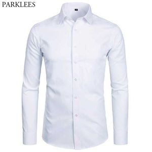 Męska najwyższej jakości sukienki koszule Moda Slim Fit z długim rękawem Mężczyźni Czarny White Formal Button Up Chemise Homme 220309