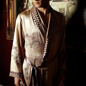 100% ren 19 mm silkemän sömnkläder broderade kimono mantel nattklänning storlek l xl xxl 201109