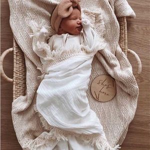 Muslin Bomull Fringe 2 Layer Born Tassel Blankets Swaddle Warp Bed Baby PoGraphy Props Född Bath 220209