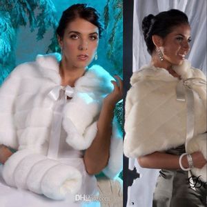 Novo Preço Barato para o Inverno em estoque Branco Pele Faux de Marfim com Muffs Casaco Casamento Nupcial Wraps Warmer Mulheres Shawl Capes Frete Grátis