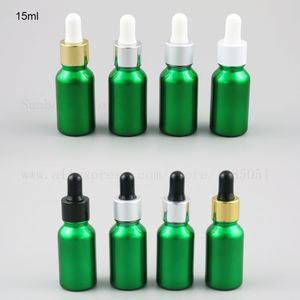 Mini Refillerbar Grön Glas Dropper Bottle Essential Oil Perfume Piepette Flaskor 15ml 20 ml 1 / 2oz 12pcs