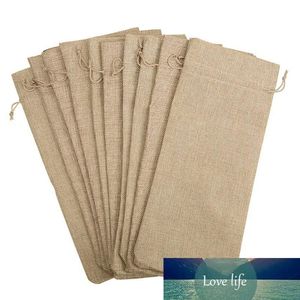 Newest 10pcs Jute Wine Bags, 14 X 6 1 4 Inches Hessian Wine Bottle Gift Bags with Drawstring