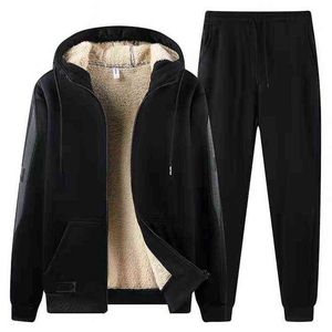 Zimowe zagęszczanie polaru Dres Mężczyźni Plus Size 8XL Sportswear Hoodie + Spodnie 2 Piece Męskie Ciepłe Zestawy Czarne Czerwone Casual Scent Garnitury Y1221