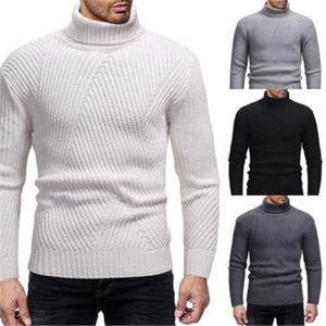 Mens Solid Color Sweaters Fashion Trend Long Sleeve High Round Neck Knitting Tops Designer Female Winter New Slim Casual Sweaters