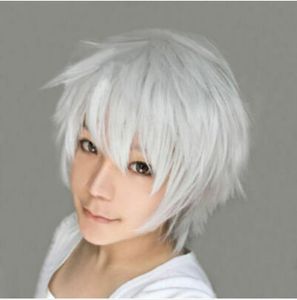 Tokyo ghoul ken kaneki curta prata branco cosplay wig
