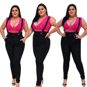 5xl المرأة الجينز بذلة عارضة عالية الخصر وزرة الجينز زائد الحجم أسود نحيل جينز امرأة الشارع الشهير الدنيم بانت playsuit d25 201105