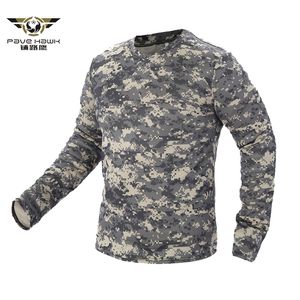 Taktisk militär kamouflage T-shirt Män Andas Snabbtork US Army Combat Full Sleeve Outwear T-shirt för S-3XL 220221
