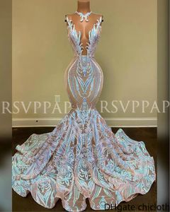 NOVO Long Prom vestido brilhante brilho lantejoulas sexy ver através de top africanos menina sereia vestidos de baile
