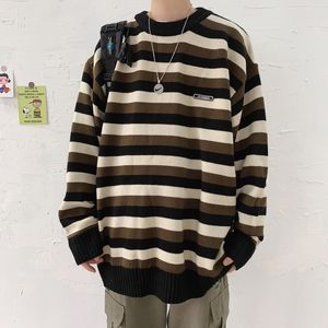 Sweter swobodny w paski w paski szczupły pasiastki jesienne jesień luźne paski swetry pullover pullover męskie homme men odzieży 201022 s