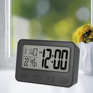 Miúdos Eletrônicos Casas de cabeceira Despertar Despertador Relógio Digital LCD Desk Relógio com Termômetro Interior e Calendário Higrômetro e Snooze LJ201204