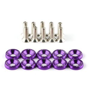 10Pcs-Lot Purple Aluminum Fender Car Bumper Washer Bolt Engine Bay Dress Up Fastener Kit Car Motor Lisence Plate Decor Bolts M6 Screw