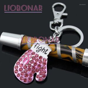 NEUER STIL Brustkrebsbewusstsein Pink Ribbon Schlüsselanhänger Pink Ribbon Fighting Box Handschuhe Handtasche Charm Schlüsselanhänger1312Q