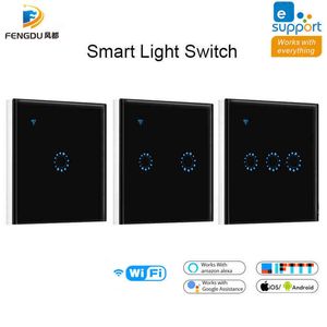 5PC WiFi Touch Switch Smart Switch Smart Home APP Wireless Control Wall Light Works with Alexa Google Home ,EU UK Standard,1 2 3Gang W220314