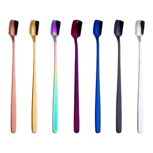 Square Head Ice Spoon 304 Stainless Steel Household Kitchen Long Handle Coffee Scoops Stirring Spoons 153*13mm