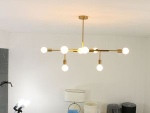 Modern 8 Light Pendant Light Industrial Gold Metal Ceiling Fixtures suspension lamp Edison Light Bulb