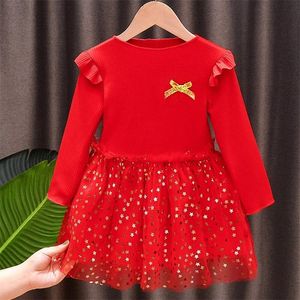 Capodanno per bambini Abiti di Natale a maniche lunghe Stella carina Vestito da maglia principessa rosa rossa per ragazze 2 3 4 5 6 anni Compleanno LJ200923