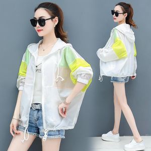 2020 Summer Clothing Women's Color Matching Bat Long-sleeved Breathable Sun Protection Jacket Large Size Loose c