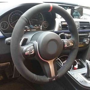 Black Suede Car Steering Wheel Cover For Bmw F87 M2 F80 M3 F82 M4 M5 F12 F13 M6 F85 x5 M F86 F33 X6 M F30 M Sport J220808