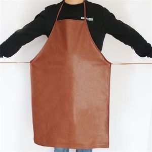 Leather apron waterproof and oil-proof adult men's work waistband ladies kitchen household el overalls smock 211222