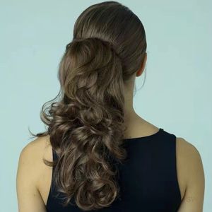 Body Wave Human Hair Ponytail Wrap Drawstring Natural Hairpiece For Black Women Magic Paste Ponytail Malaysian Remy Wavy Clip In Extensions 140g