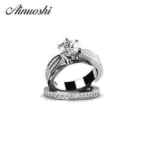 Ainuoshi 925 Sterling Silver Women Engagement Rings Set 1 Carat Round Cut Zircon Fashion Jewelry Aneis Feminino for Anniversary Y200106