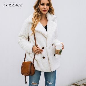 Lossky Donna Manica lunga Autunno Inverno Spessore Giacca calda Cappotti Plus Size Allentato Lady Peluche Flanella Abbigliamento donna casual 201017