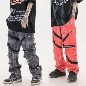 Мужские джинсы Tide Brand Street Street Hip-Hop Prated Pocket Прямые комбинезоны Свободные джинсовые брюки1