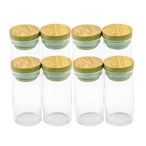 5 pcs 25ml garrafa de vidro com tampa de bambu vazio garrafas herméticas de comida de qualidade alquete de chá alcofrão açucar açafrão novo estilo frascos por atacado