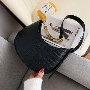 Designer- Crocodile Pattern Pu Leather Saddle Bags for Women Handbags and Purses Female Summer Travel Crossbody Shoulder Bag