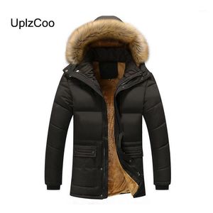 Men's Trench Coats UplzCoo 2021 Winter Men's Coat Thick Warm Cotton Jacket Slim Casual Patchwo Fur Collar Hooded Windproof FM1291