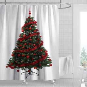 Duschvorhänge 2021 Happy Jahr Weihnachtsbaumvorhang gedruckt rot wasserdicht für Badezimmer Toilettenheimdekor11