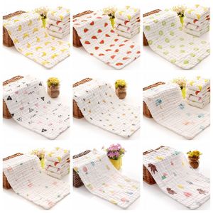 Muslin Barnhanddukar Vävnad Bomull Gauzze Nyfödda Burp Cloths Soft Baby Bath Face Handduk Nyfödd Handkerchief Infant Washcloth 17 Designs YW43