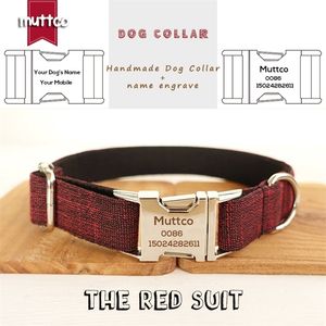 MUTTCO Collari personalizzati per cani vendita al dettaglio bel collare Anti-perso THE RED SUIT collare per cani dal design unico 5 taglie LJ201113