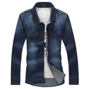 Herren-Freizeithemden Großhandel - 2021 Ankunft Denim-Hemd Männer Baumwolle Langarm Hohe Qualität Plus Size Jeans 1