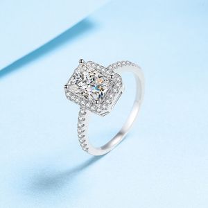 レアル925スターリングシルバーラディアントカット1 2 CTモアッサナイトダイヤモンドの結婚指輪