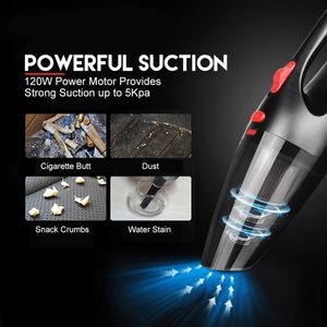 Freeshipping Nyaste 120W 12V VACCUM Cleaner 5000PA Super Sug Portable Cordless Handheld Uppladdningsbar Bil Dammsugare Våt / Torr Dual USA