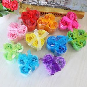 200sets 3pcs/set Bath Bathing Body Rose Flower Heart Shape Heart-Shaped Scented Soap Rose Petal With Box Ribbon Colors