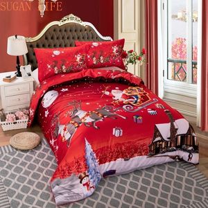 Счастливого Рождества напечатанные постельные принадлежности для одеяла односпальная двойная королева королевы король одно размеры кровать постельного белья набор рождественских рождественских подарков 201119