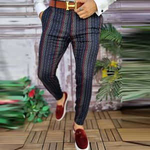 Mens Suits Blazers Business Pants Striped Print Buttoned Trousers Male Casual Spring Social Slim Fit Suit Autumn Zipper Soft Long