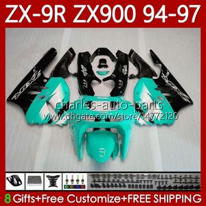 Kawasaki Ninja ZX-9R ZX900 Cyan Black ZX 9R 9R 900 CC 1994 1996 1997 Bodywork 100NO.107 ZX9 R ZX900C 900CC ZX-900 94-97 ZX9R 94 95 96 97 Moto Fairing