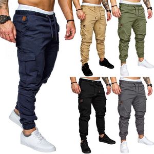Siyah Joggers Yaz Sweatpants Pockets İpli Streetwear Kargo Erkek Pantolon Elastik Uzun Pantolon 201110