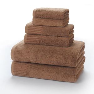 Toalha 3pcs Conjunto marrom para adultos 100% algodão jacquard macio colorida de cor toalha de banho de face de face macia